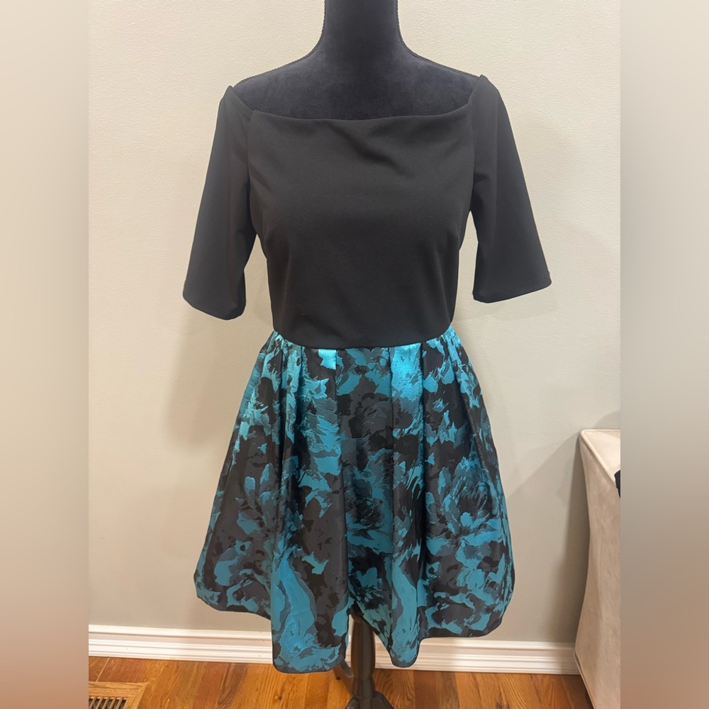 Elegant Black and Blue Floral Dress